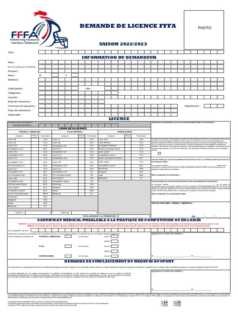 Demande de Licence FFFA 2022/2023 | PDF