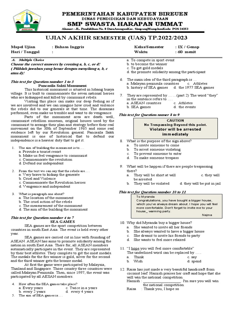 Uas B Inggris 2023 Pdf