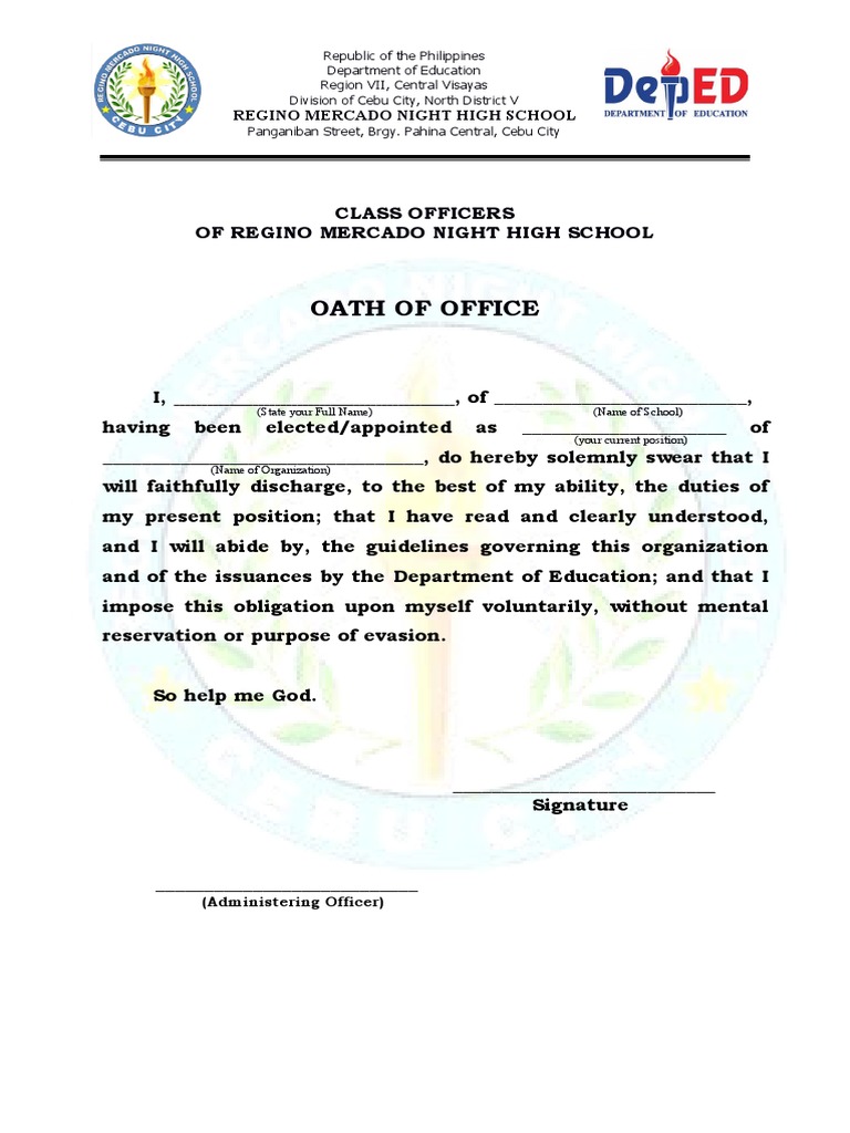 Oath Of Office For Organization
