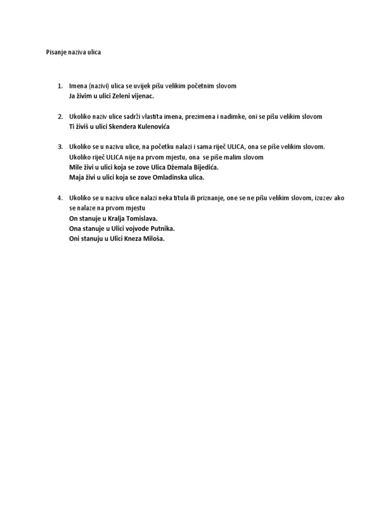 Pisanje Naziva Ulica | PDF