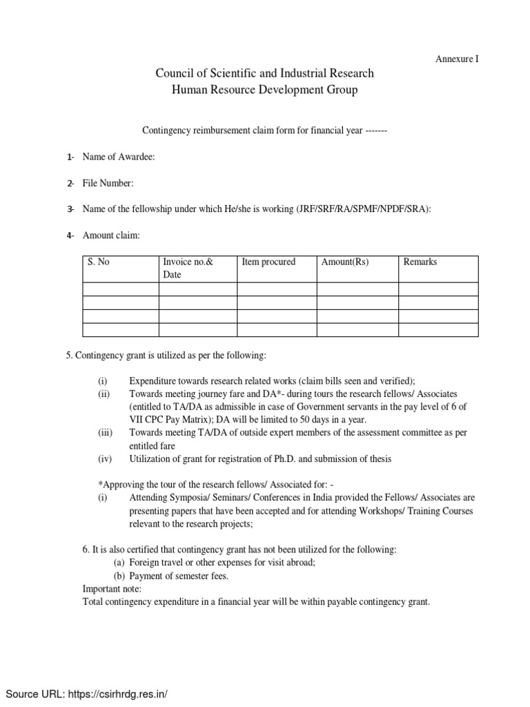 CSIR Contingency Claim Form Guide | PDF
