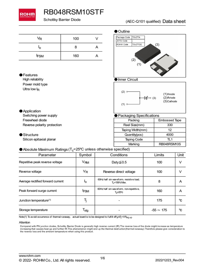 rb048rsm10stftl1 e PDF Soldering Diode