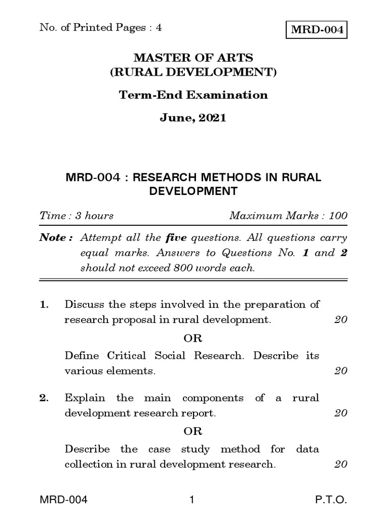 Research Methods in Rural Development | PDF