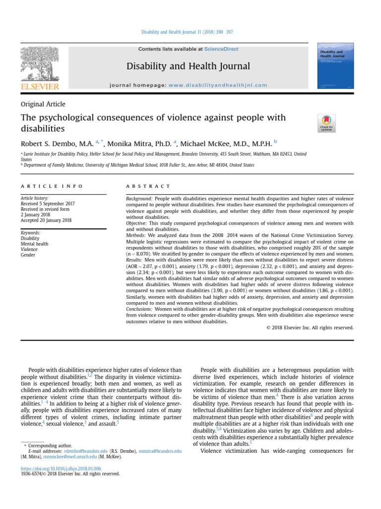 Psychological Impact of Violence on Disabled | PDF | Violence ...