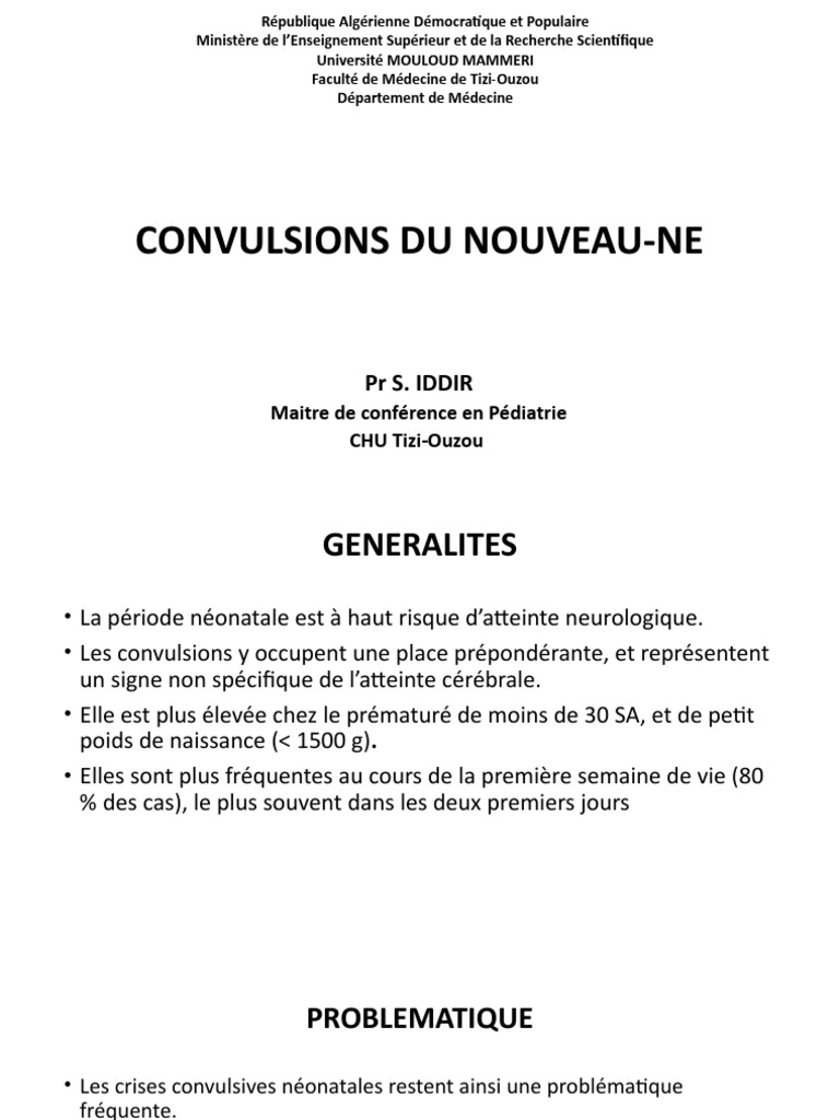 Convulsions néonatales : diagnostic et prise en charge | PDF ...