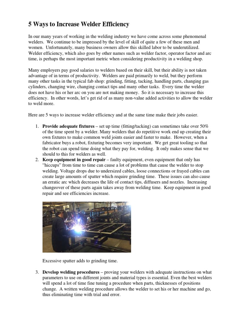 Boosting Welder Efficiency: 5 Strategies | PDF | Welding | Construction