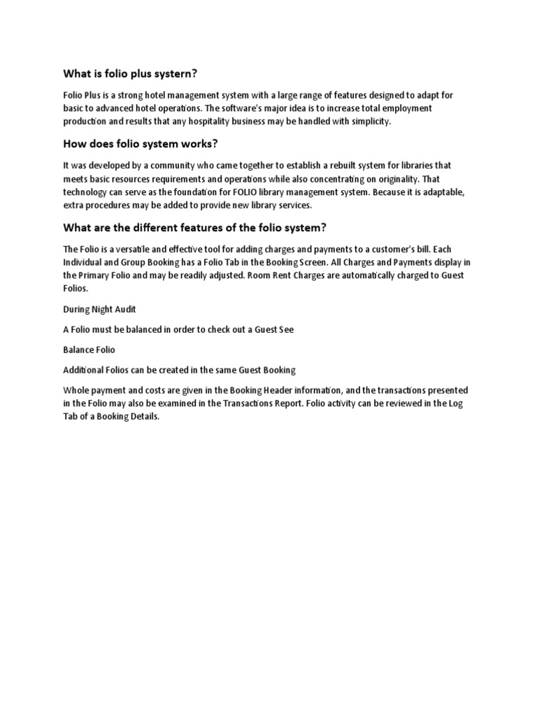 Overview of Folio Plus System | PDF