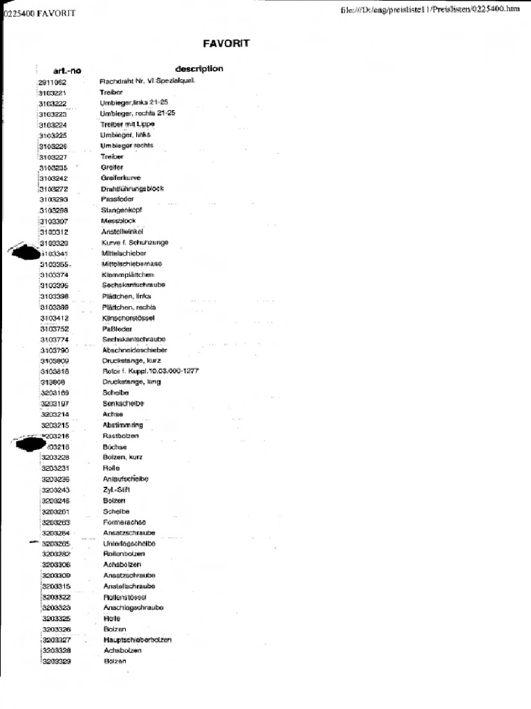 Favorit Parts List | PDF