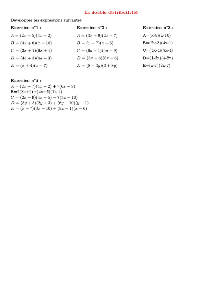 Exercices de double distributivité 3ème | PDF
