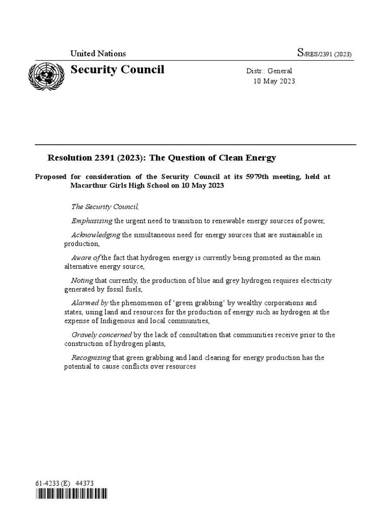 UN Resolution on Clean Energy Transition | PDF