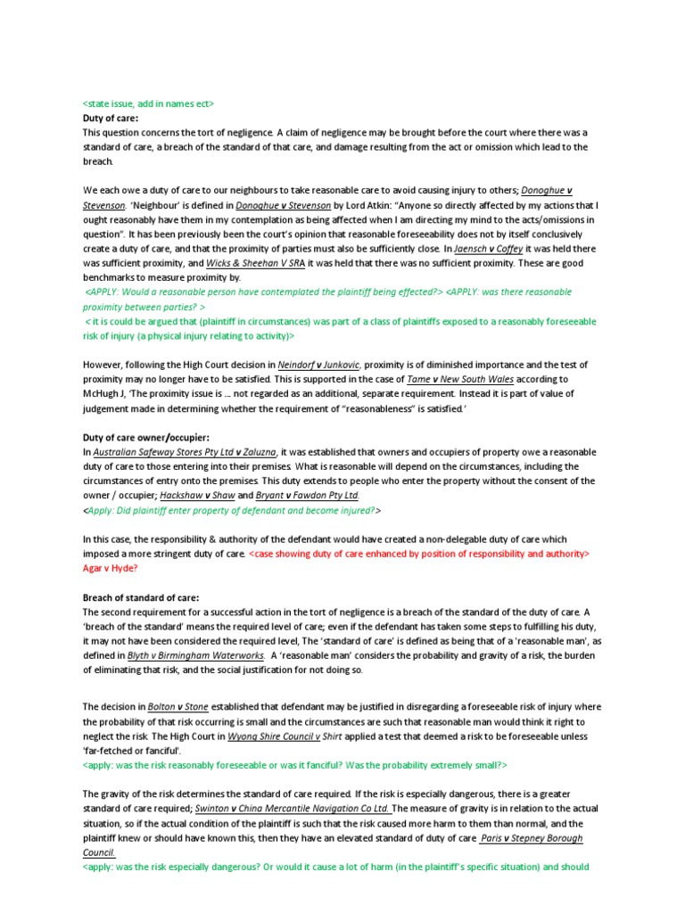 Duty of Care in Negligence Law | PDF | Duty Of Care | Negligence