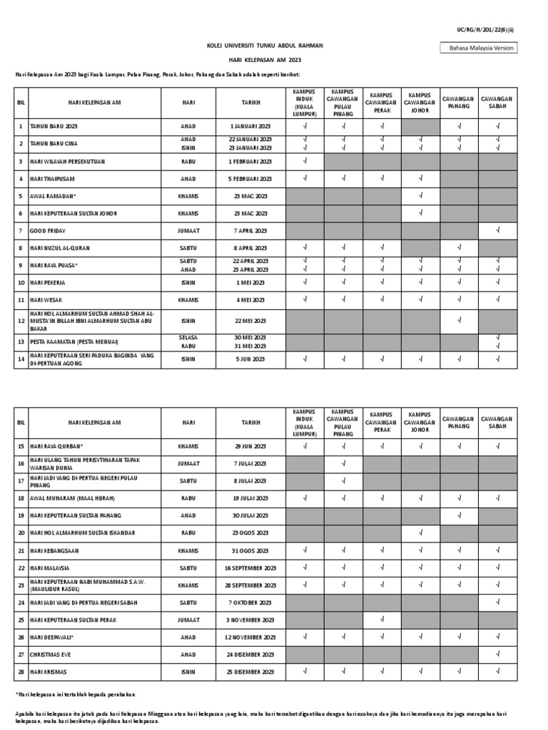 Gazetted Public Holidays 2023 | PDF