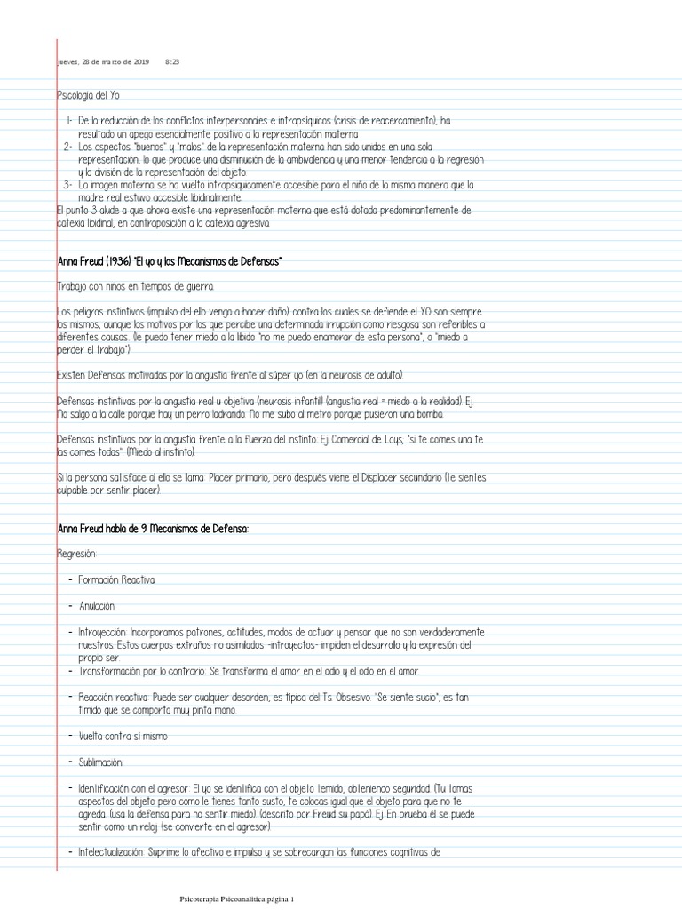 Mecanismos de Defensa en Psicología del Yo | PDF