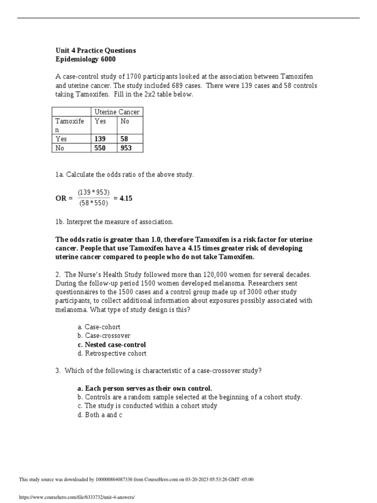 Unit 4 Answers | PDF | Odds Ratio | Cohort Study