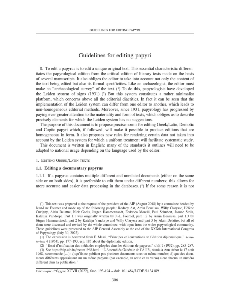 60 Guidelines For Editing Papyri 2023 | Download Free PDF | Papyrus ...