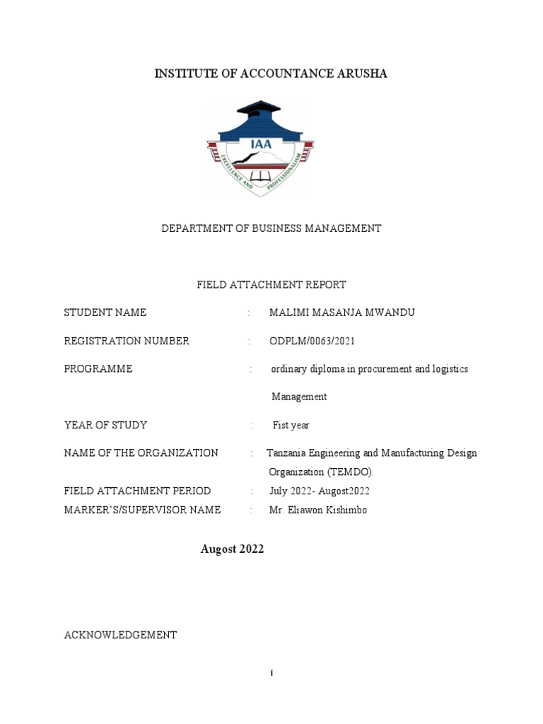 Field Attachment Report: TEMDO Experience | PDF | Procurement | Employment