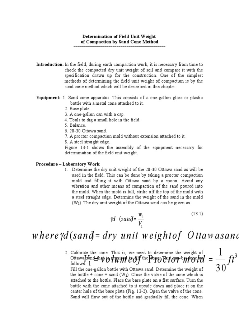 Sand Cone Method for Field Density Testing | PDF | Nature