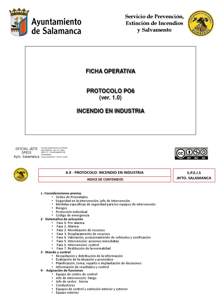 PO6 - Procedimiento Operativo Incendios Industriales Ver 2.1 | PDF