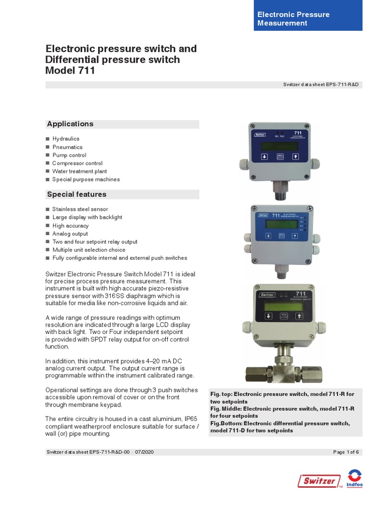 Switzer 711 Electronic Pressure Switch | PDF