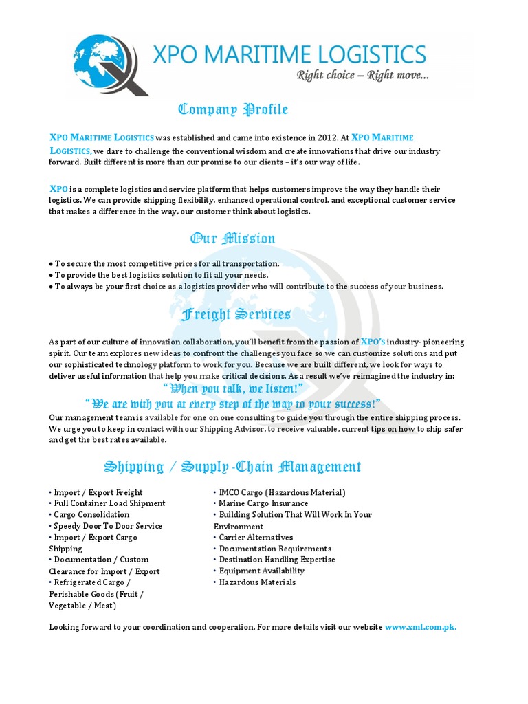 Company ProfileXPO. PDF Cargo Logistics