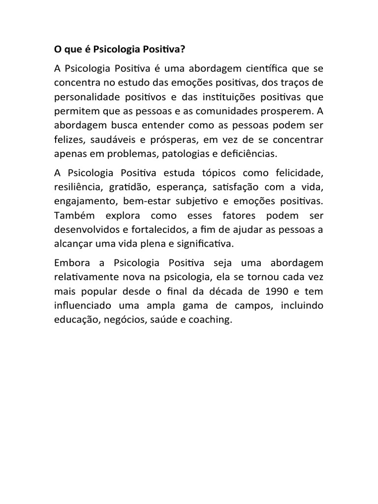 Entenda a Psicologia Positiva | PDF