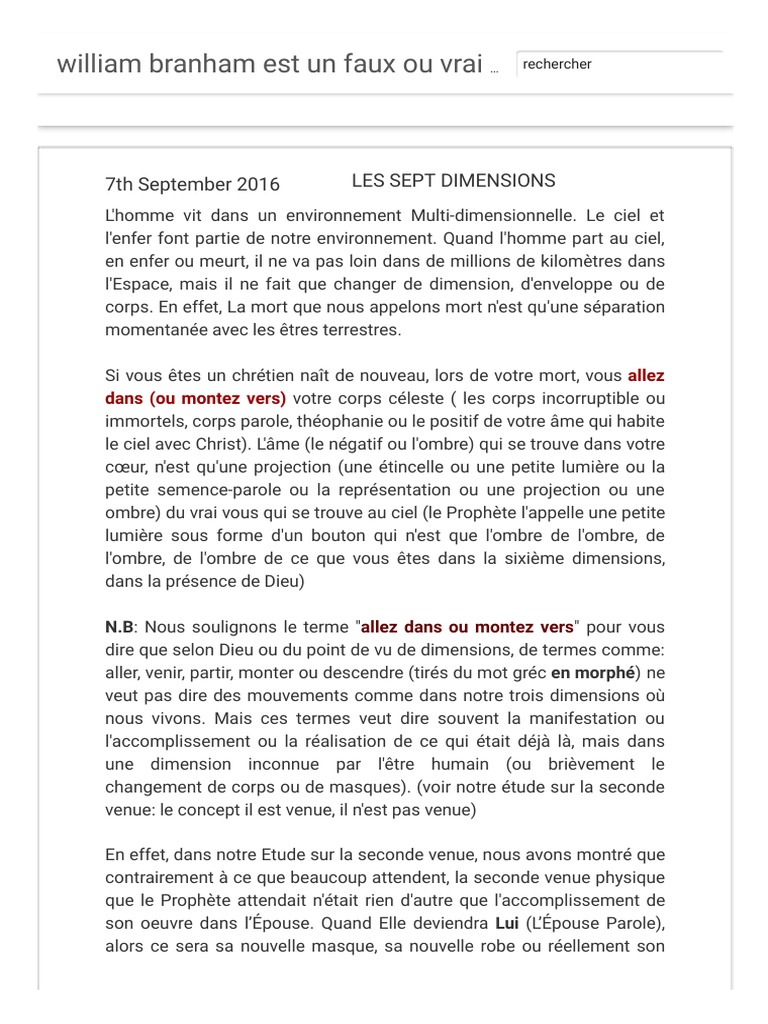 William Branham Est Un Faux Ou Vrai Prophète - LES SEPT DIMENSIONS ...