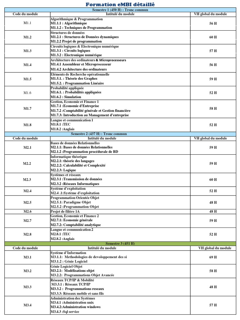 Formation eMBI : Modules et Semestres | PDF | Programmation ...