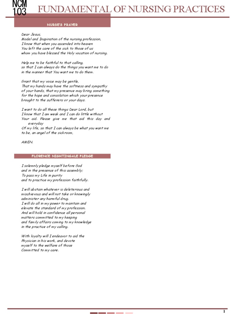 Nurses' Prayer and Nightingale Pledge | PDF