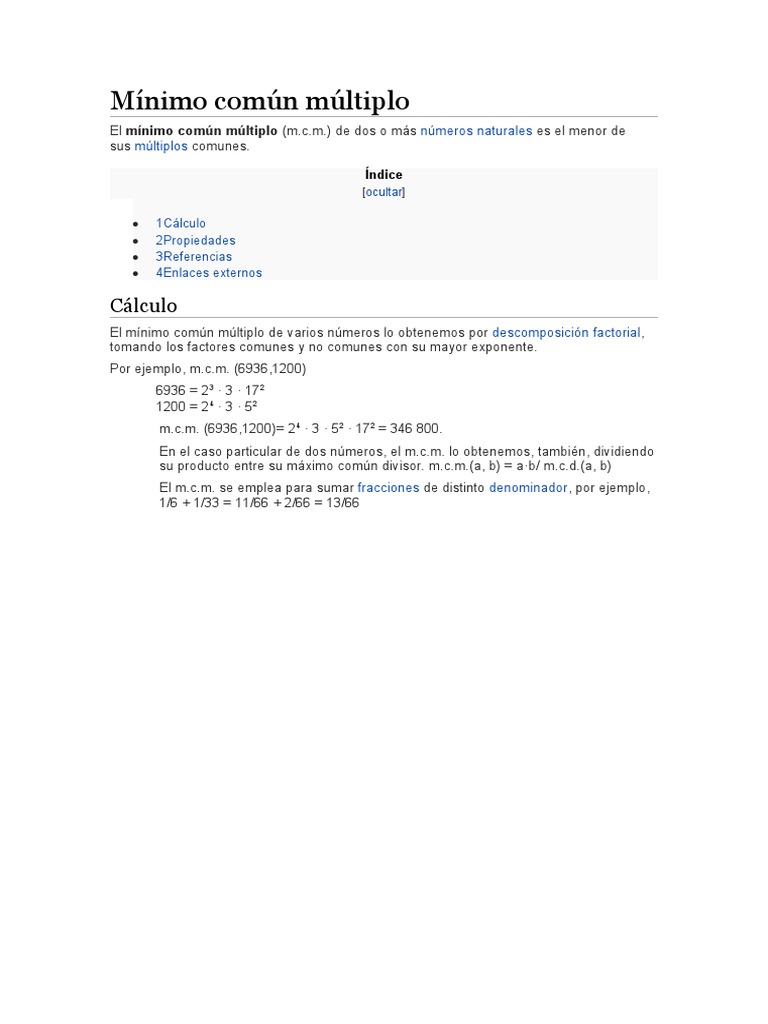 Cálculo del Mínimo Común Múltiplo | PDF
