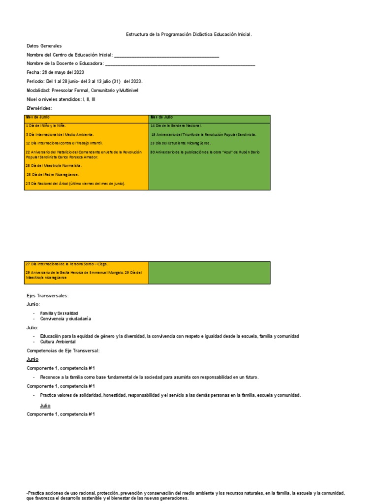 Programación Didáctica Inicial Julio 2023 | PDF | Educación de la ...