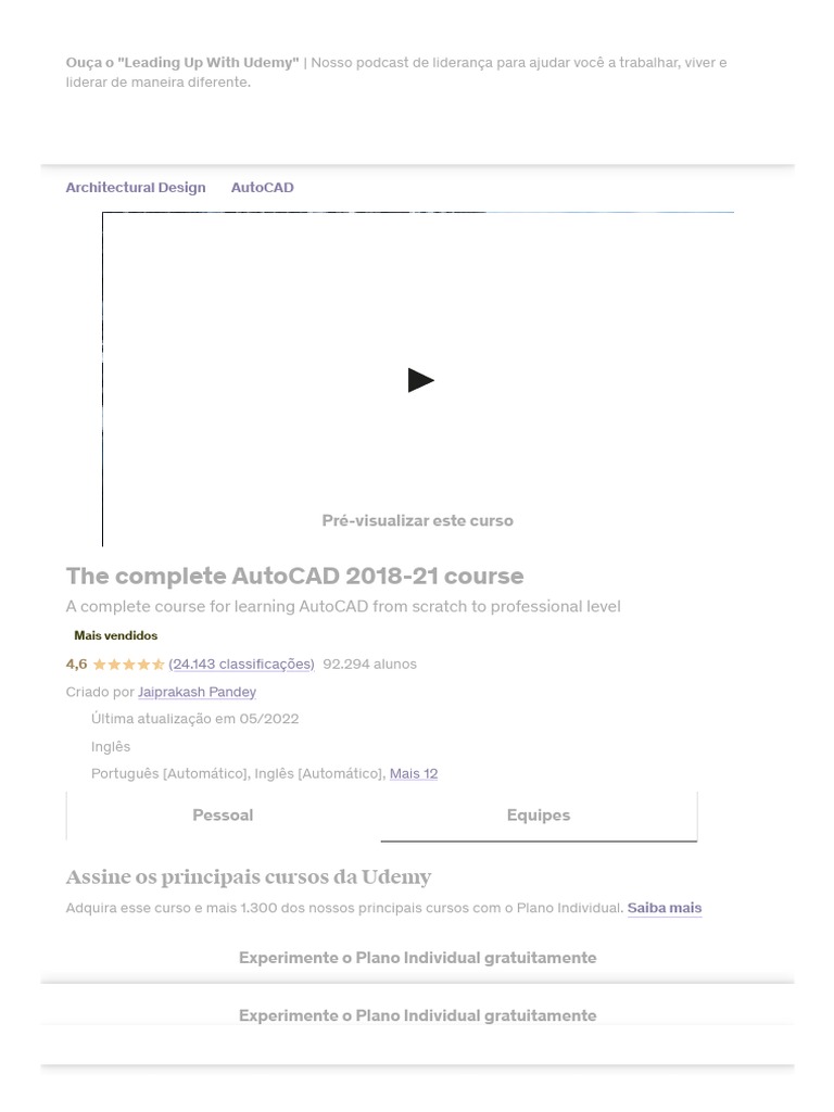 The Complete Autocad 2018 20 Course Tutorial Udemy Pdf Auto Cad