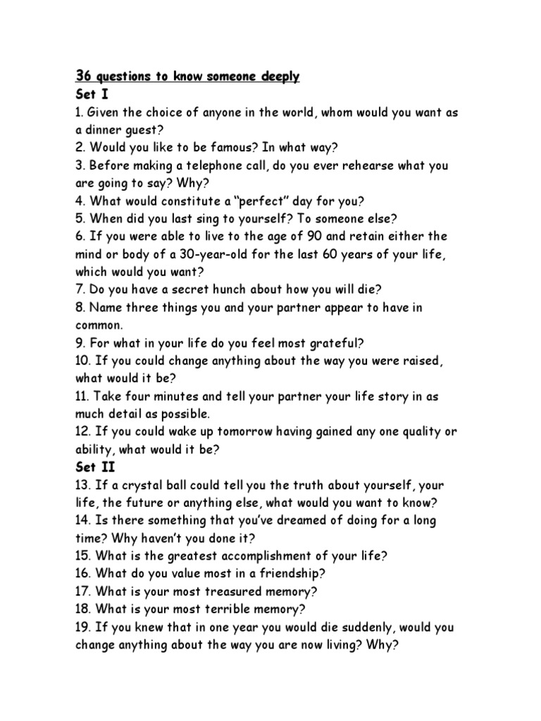 36 Questions To Know Someone Deeply PDF