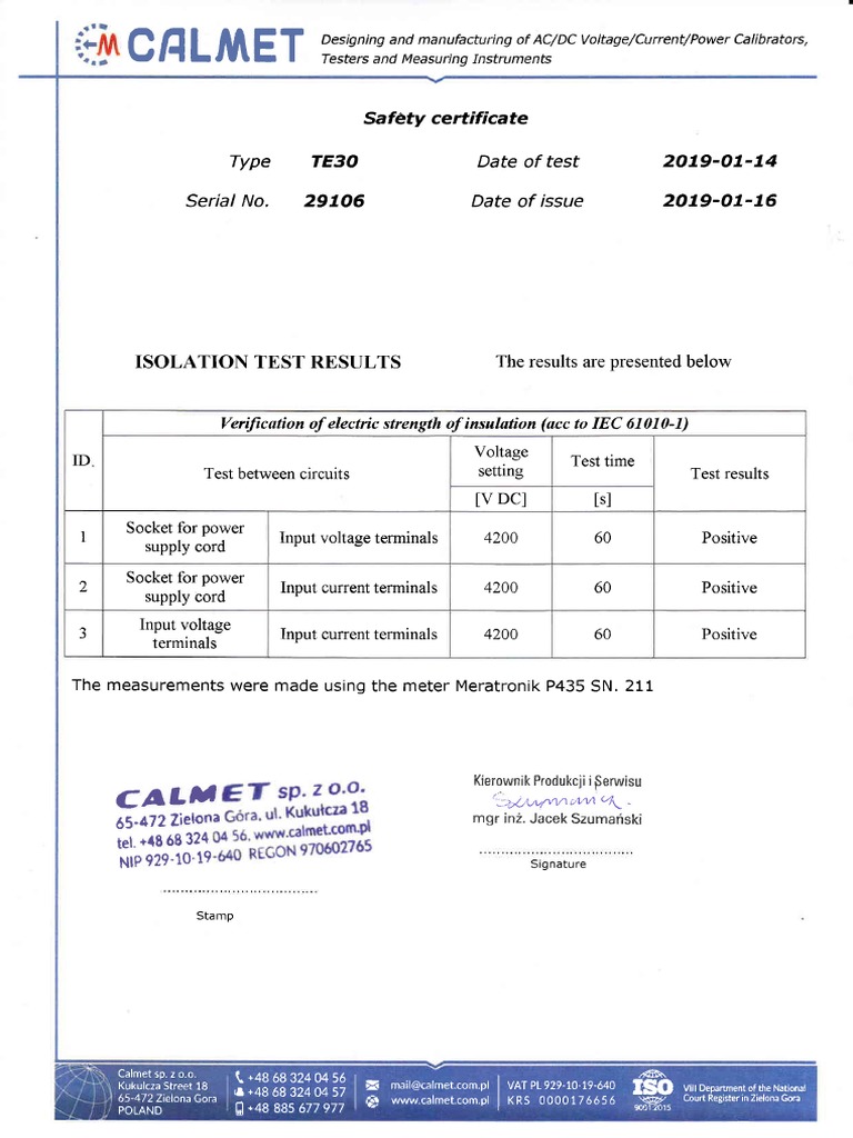 TE30 Insulation Test Example 2019 | PDF | Electrical Engineering ...