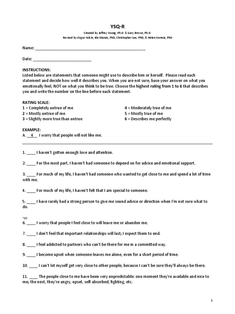 YSQ R Rasch Version 2 | PDF | Anger | Psychology