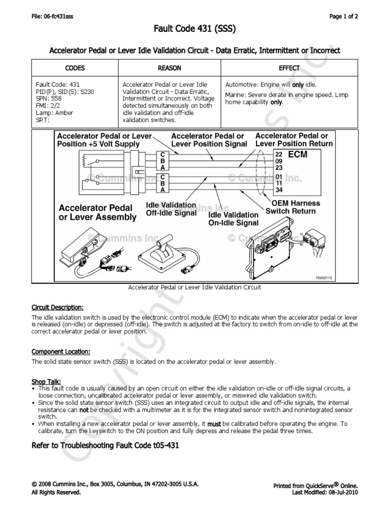 06fc431sss Accelerator Pedal or Lever Idle Validation Circuit Data