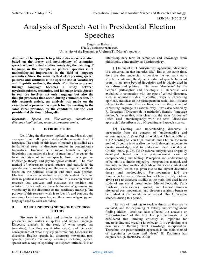 Analysis of Speech Act in Presidential Election Speeches PDF