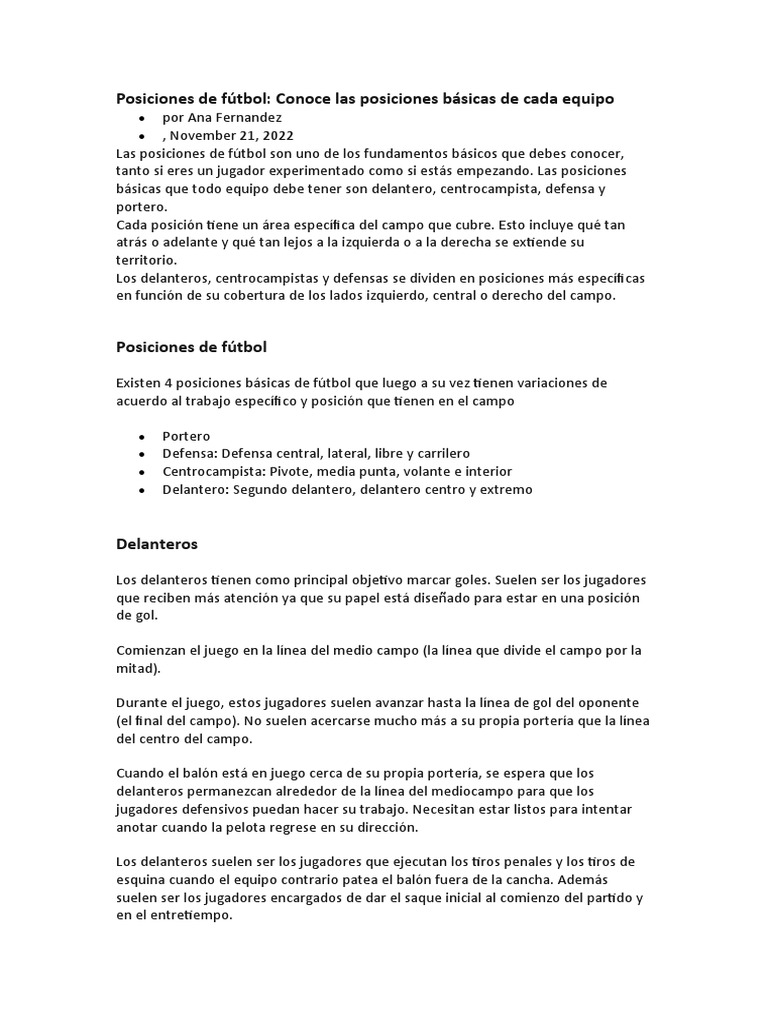 Posiciones de Fútbol | PDF | Defensor (Asociación de Fútbol ...