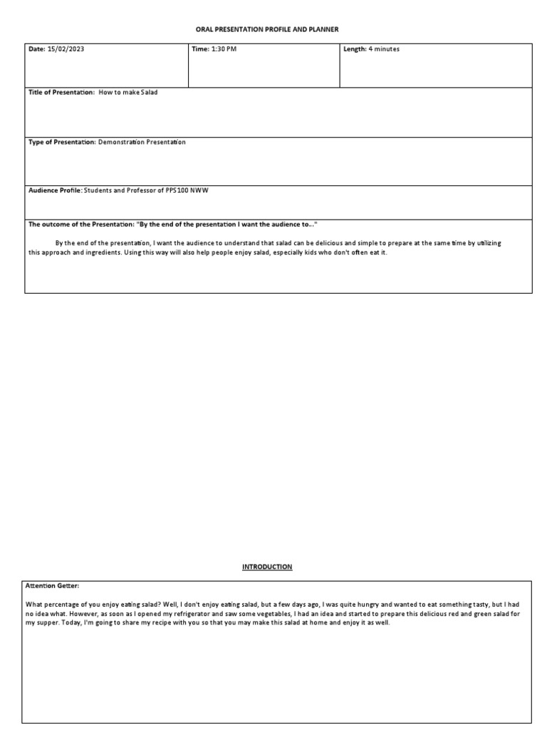 Oral Presentation Planner Pdf