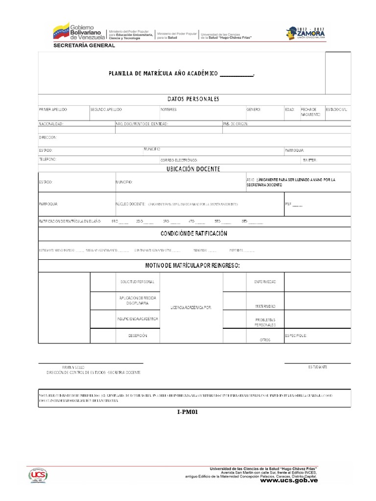 I-PM01 - Planilla de Matricula de Año Academico - UCS MIC | PDF