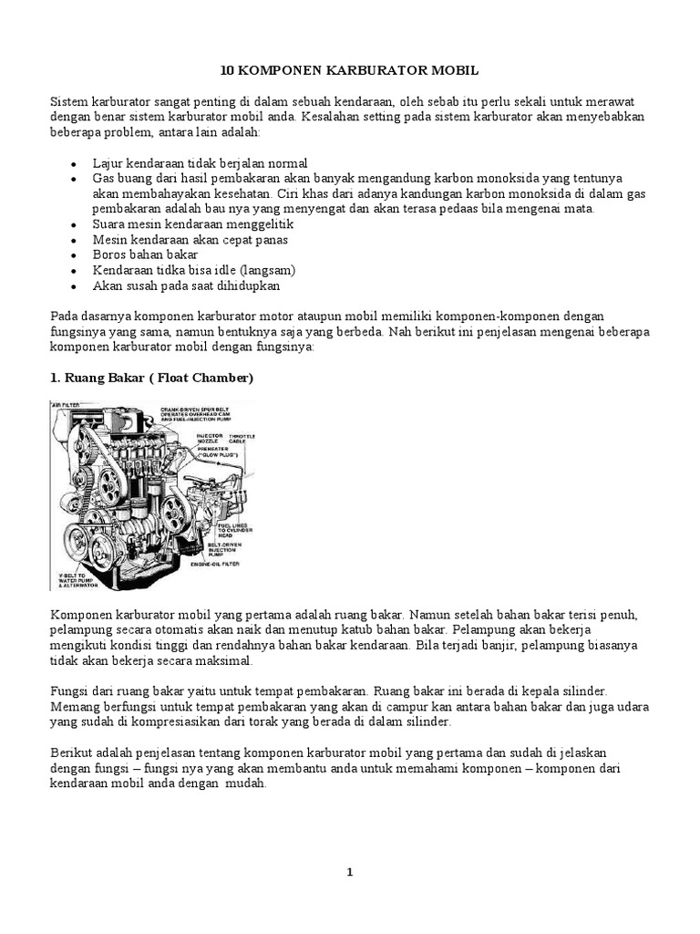 10 Komponen Karburator Mobil | PDF