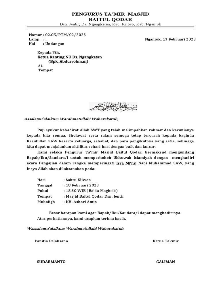 Contoh Surat Undangan Pengajian | PDF
