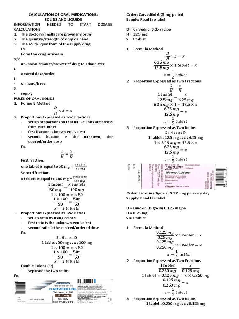 Oral Medication Calculation Guide | PDF | Elementary Mathematics | Numbers