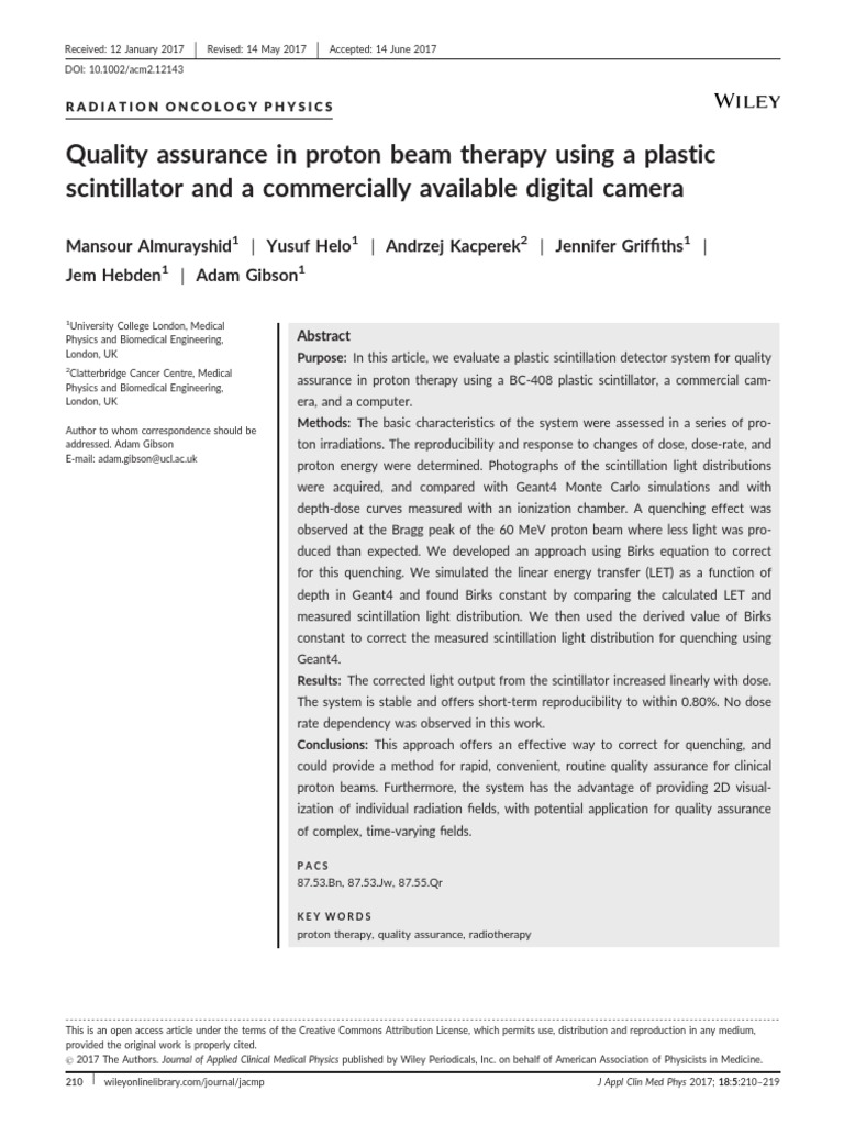 Quality Assurance in Proton Beam Therapy Using A Plastic Scintillator