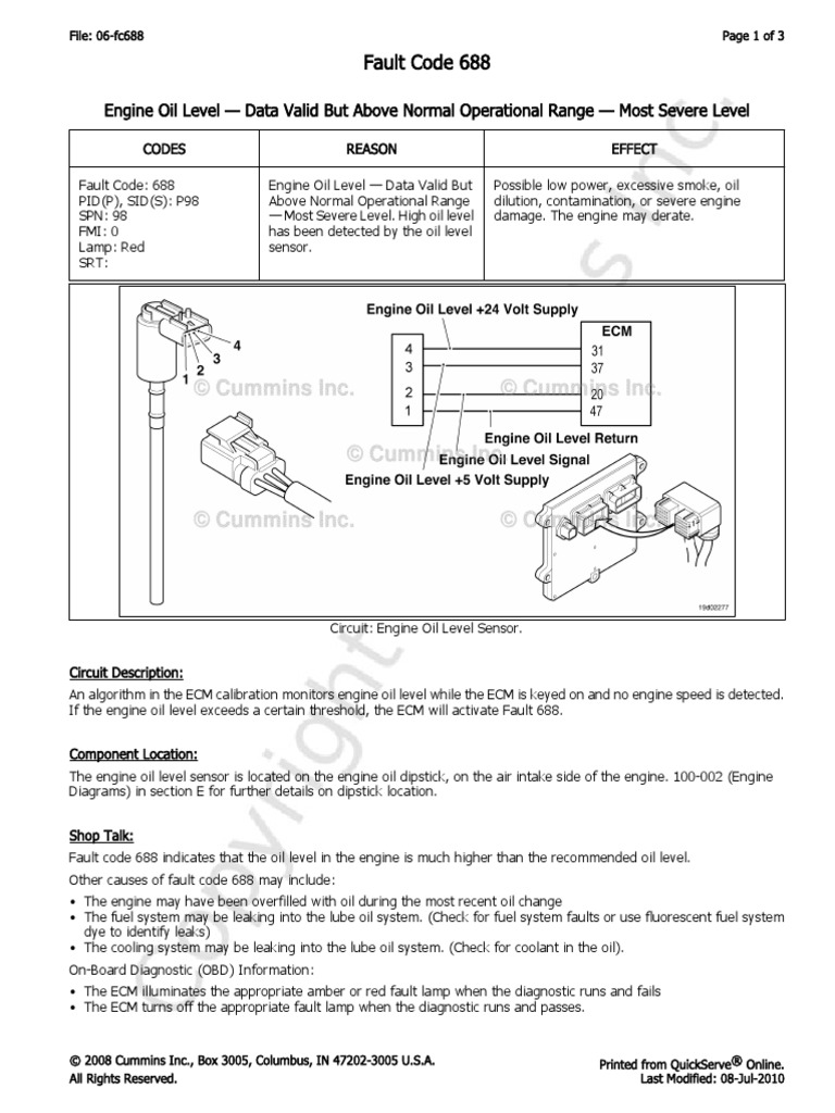 06-fc688 Engine Oil Level - Data Valid But Above Normal