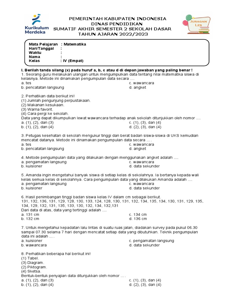 Soal Ujian Matematika Kelas 4 Semester 2 | PDF