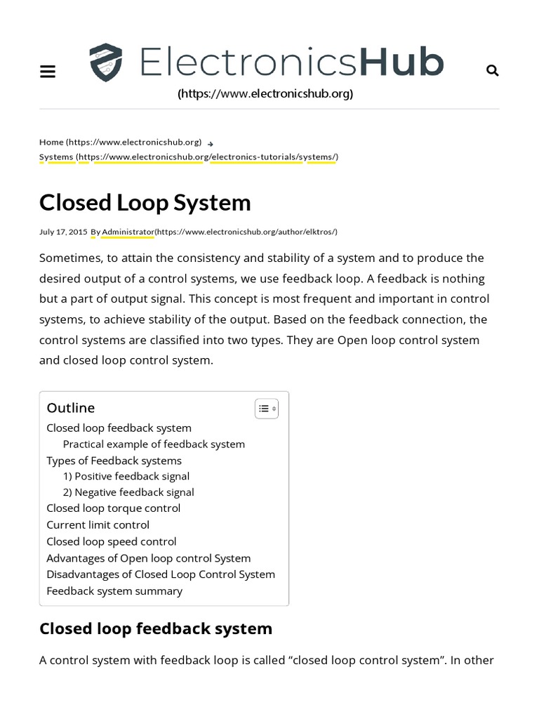 Closed Loop System - ElectronicsHub, PDF, Feedback