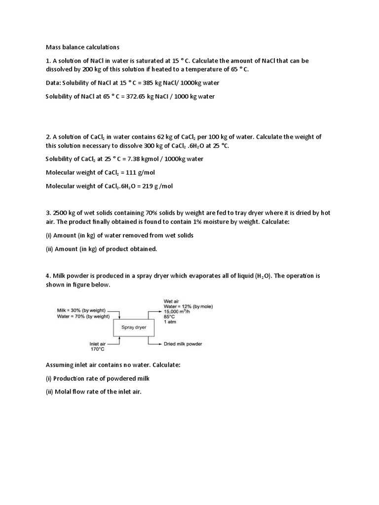 Mass Balance Calculations Guide Pdf Solubility Sodium Hydroxide