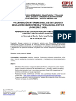 Convocatoria General - IV Convención InternacionalDe Estudios en Educación Emancipadora Y Pedagogía Crítica (CONEEPEC 2023)