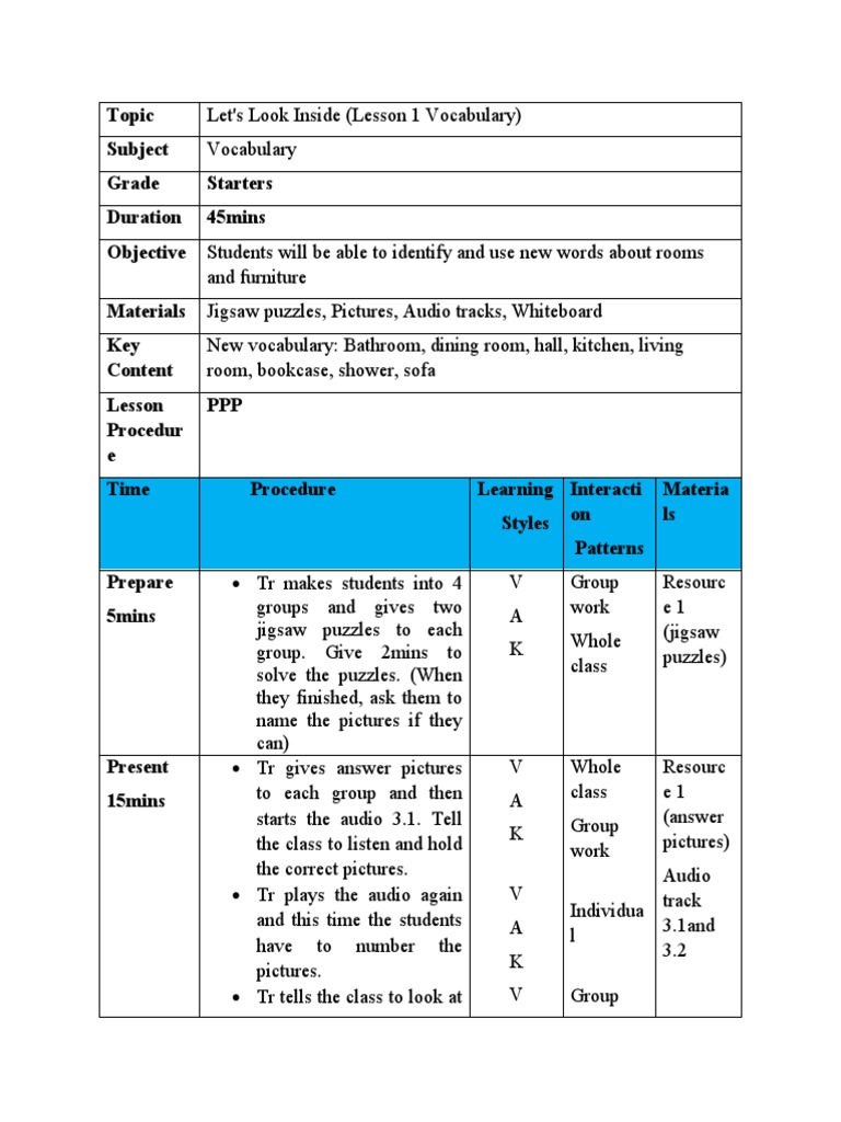 Starters-Unit 9-Lesson Plan | PDF | Vocabulary | Linguistics