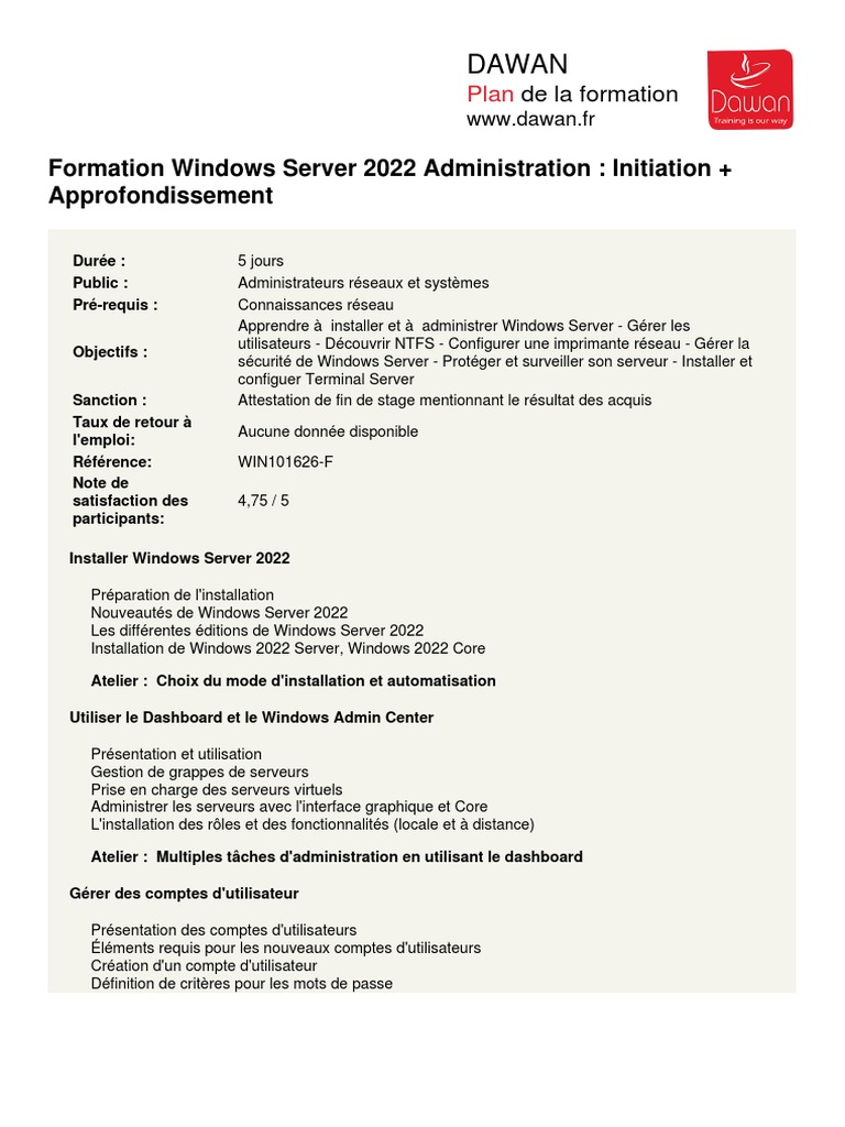 Formation Administration Windows Server 2022 | PDF | Microsoft Windows ...
